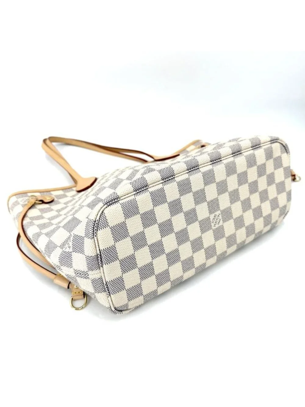 Louis Vuitton Tote Neverfull PM Shoulder Bag Damier Azur Canvas White Gold